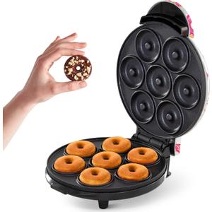 Dash Mini Donut Maker Machine for Kid-Friendly Breakfast, Snacks, Desserts & More with Non-stick Surface, Makes 7 Doughnuts, Donut Print (White)