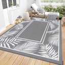 HappyTrends Outdoor Rug Reversible Portable Plastic Straw Camping Rugs for Outside RV,Large Waterproof Outdoor Area Rugs for Patio,Deck,Porch,Balcony(5'x 8',White&Gray)