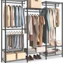 SONGMICS Portable Wardrobe Closet Heavy Duty Clothes Rack, Freestanding Closet Organizer,15.8 x 68.9 x 70.9 inches,Metal Garment Rack with Adjustable Wire Shelves, Dividable, Ink Black ULGR431B01