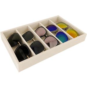 Luxurious 5 Grid Beige Velvet Eyewear Storage Sunglasses Jewelry Tray Organizer Soft Protection Drawer Divider Store Display