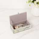 Glass Jewelry Box for Women, Girls Velvet Lined Jewelry Organizer Storage Case for Earrings, Rings, Bracelets, Perfect Birthday, Wedding & Christmas Gift (White Marble Pattern) (White Gold Small)