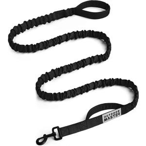 OutdoorMaster Bungee Dog Leash, Heavy Duty Dog Leash with Shock Absorption, 2 Padded Handles Training Leash, Improved Dog Safety and Comfort (Black, 6 FT) (Max: 6'7")