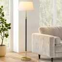 ZenGlimmer Modern Mid Century Floor Lamp with Soft Linen Shade, 63 Tall Black & Brass Standing Lamp, Weighted Base, Warm Ambient Light for Living Room, Bedroom & Reading Corners (Black & Gold)