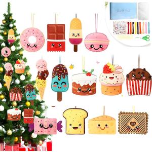 13 Pcs Dessert Ornaments for Christmas Tree Felt Dessert Hanging Decorations Craft Fabric Sewing Kit Party Favors for DIY Activities Making Gifts