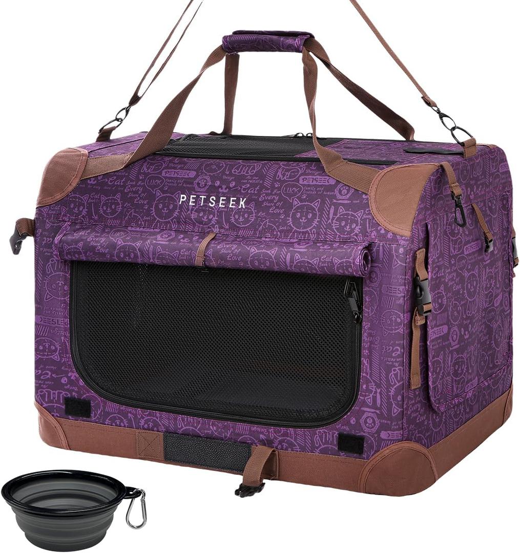 Extra Large Cat Carrier Soft Sided, Portable Small Dog Carrier for 2 Cats, 24"x16.5"x16" Car Travel Folding Comfortable Design, Purple
