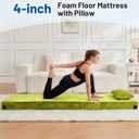Memory Foam Camping Mattress Pad with Pillow - Extra Thick 4 Inch Sleeping Pad for Camping, Waterproof Roll Up Cot Mattress Topper Bed Mat for Car Truck Tent RV, with Storage Bag