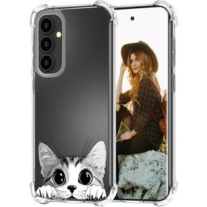 Hungo Compatible for Samsung Galaxy S23 FE Case for Women Girls Clear Design Cute,Girly S23FE Protector Lovely Kawaii Cat Animal Peeking
