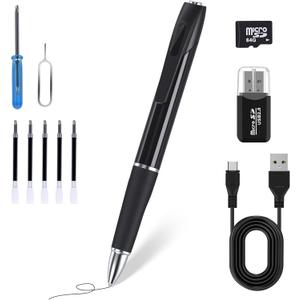 Mini Hidden Camera Pen with 64GB Memory Card, 1080P HD Small Nanny Camera, USB Rechargeable Security Body Camera Pen for Indoor Outdoor