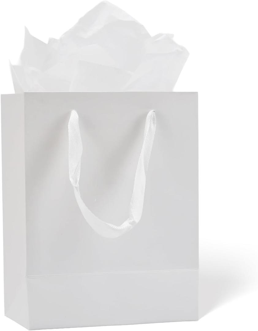Aosric 30 Pack 7x4x9 In White Gift Bags Medium Sturdy & Reusable Premium Gift Bags for Boutique Gift, Party Favors, Weddings, Birthdays, Christmas and Holidays