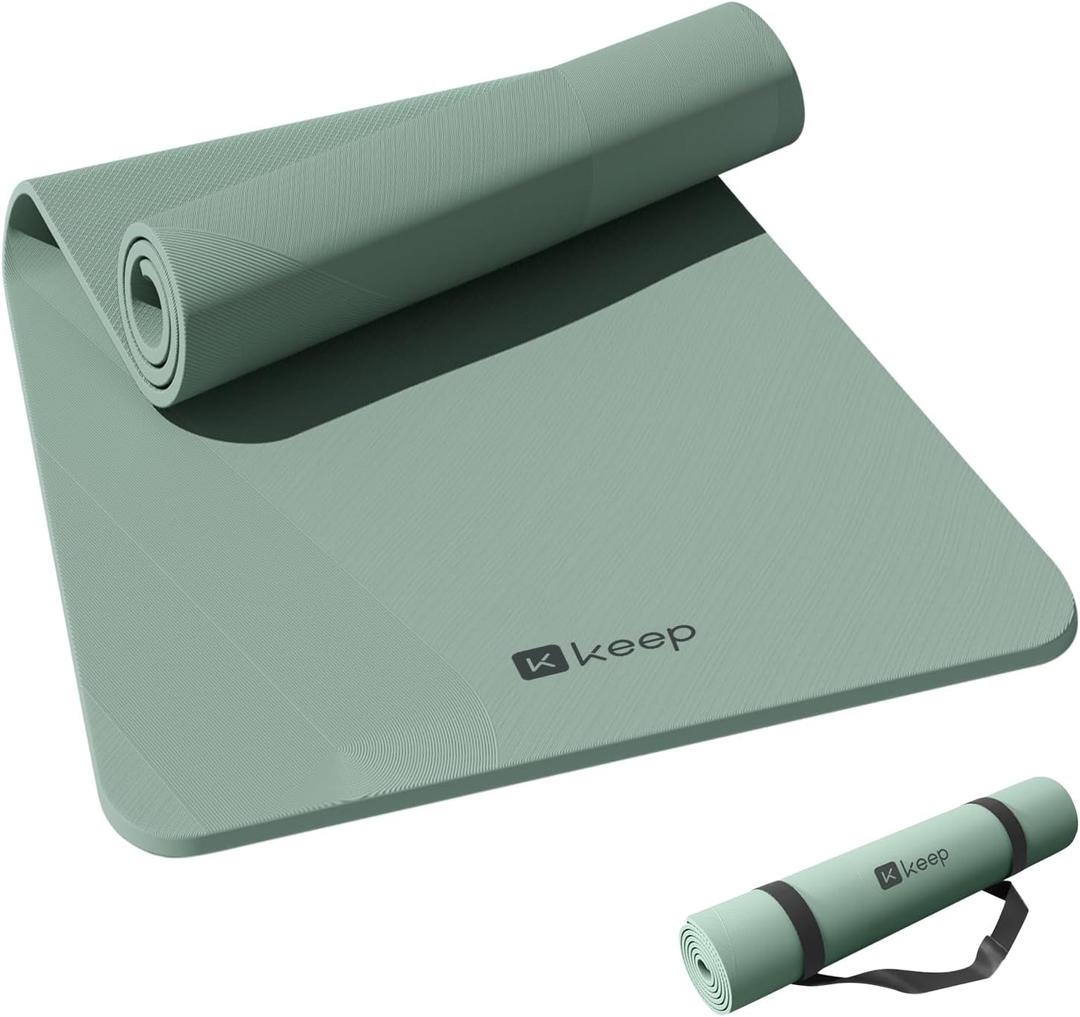 KEEP Yoga Mat, 32" Extra Wide Exercise Mat with Strap for Men and Women, 7mm Thick Double-Sided Non-Slip Eco-friendly Yoga Mat for Pilates, Workout and Fitness (Pale Green)
