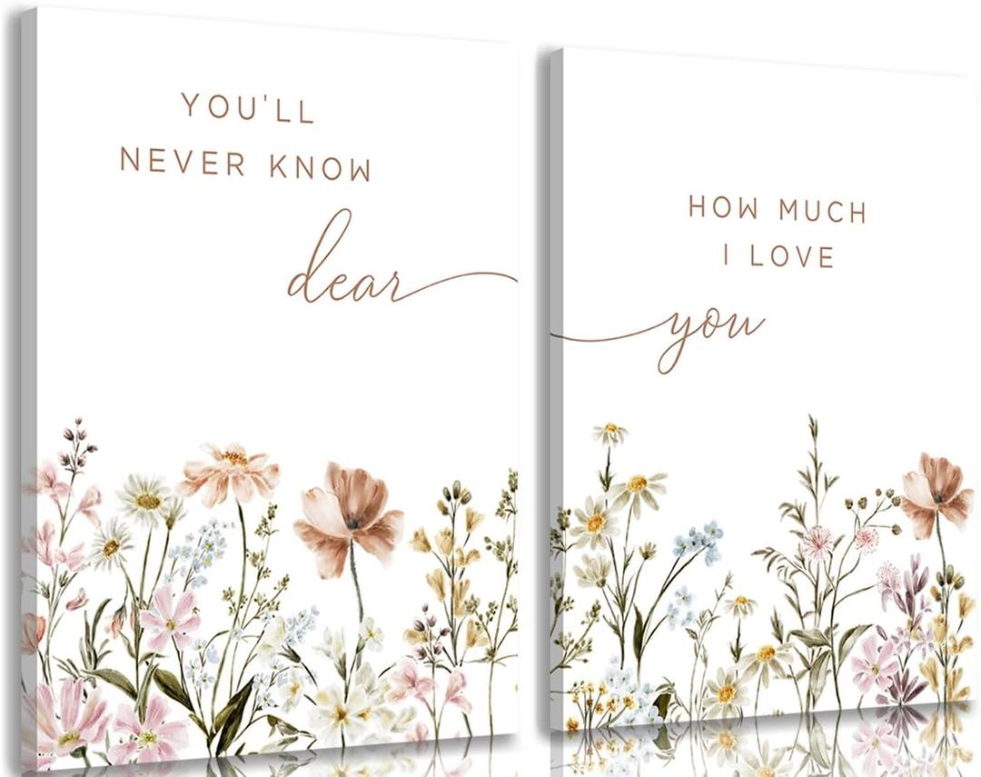 2 Pcs Wildflower Nursery Canvas Wall Art Flower Botanical Sentence Poster Painting Picture Wall Decor Boho Girl Nurseries PrintArtwork for Nursery Baby Room Living Room Bedroom Home Decoration (24L" x 16W")