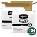 Depend Guards Incontinence Pads for Men, Maximum Absorbency, 104 Count (2 Packs of 52), 