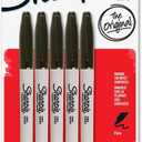 Fine Point Permanent Marker, Black, (5 packs of 5 markers)