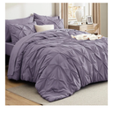 Bedsure Queen Comforter Set Grayish Purple - Bed in a Bag Queen Size 7 Pieces, GentleSoft™ Pintuck Bed Set Gift for Family, Pinch Pleat Grayish Purple Comforter with Sheets, Pillowcases & Shams