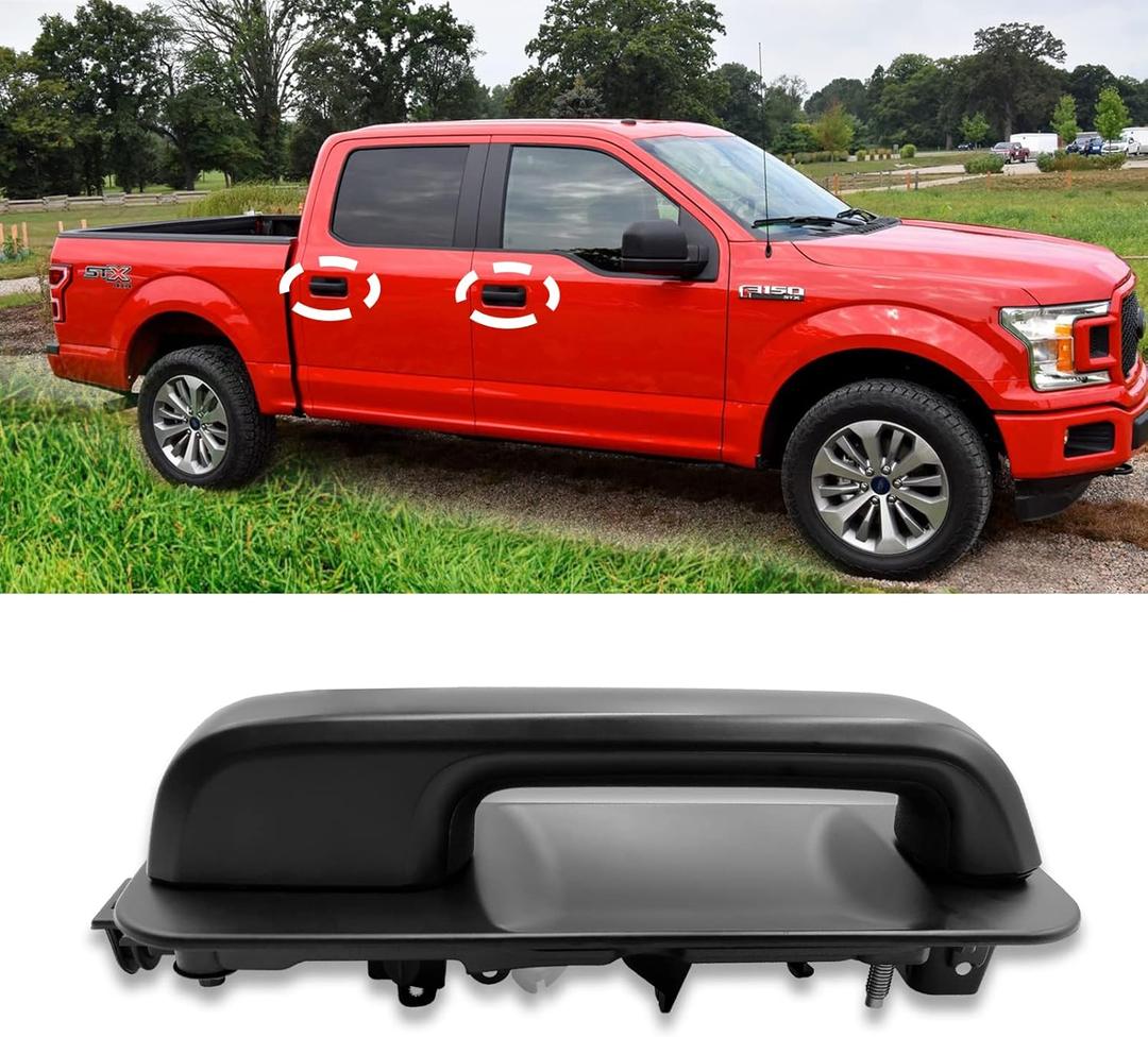 Moonlinks 1PCS Compatible with Ford F150 Door Handle Exterior,2015-2020 F150 Front/Rear Passenger Right Side Door Handle Replacement,Smooth Black(14603671/FL3Z1522404CAPTM)