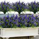 Geegoods 48 Bundles Artificial Plants Flowers Outdoor  Faux Lavender Flowers with Monkey Grass UV Resistant Plastic Faux Plants for Garden Porch Window Patio Hanging Planter Home Decor (Purple)