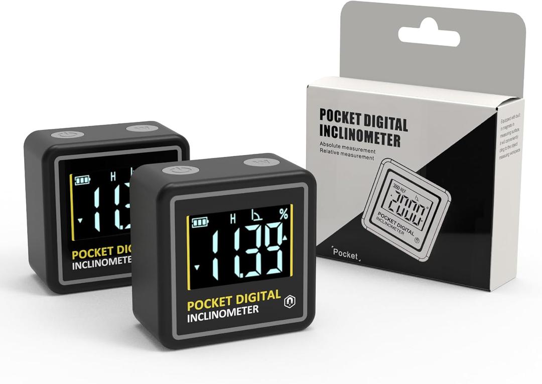 KNINE OUTDOORS Mini Digital Angle Finder 4-side Strong Magnetic Angle Gauge, Table Saw Miter Protractor, Woodworking Measuring Tool, Level Box for Hanging (2 Pack, Plastic, Small Size)