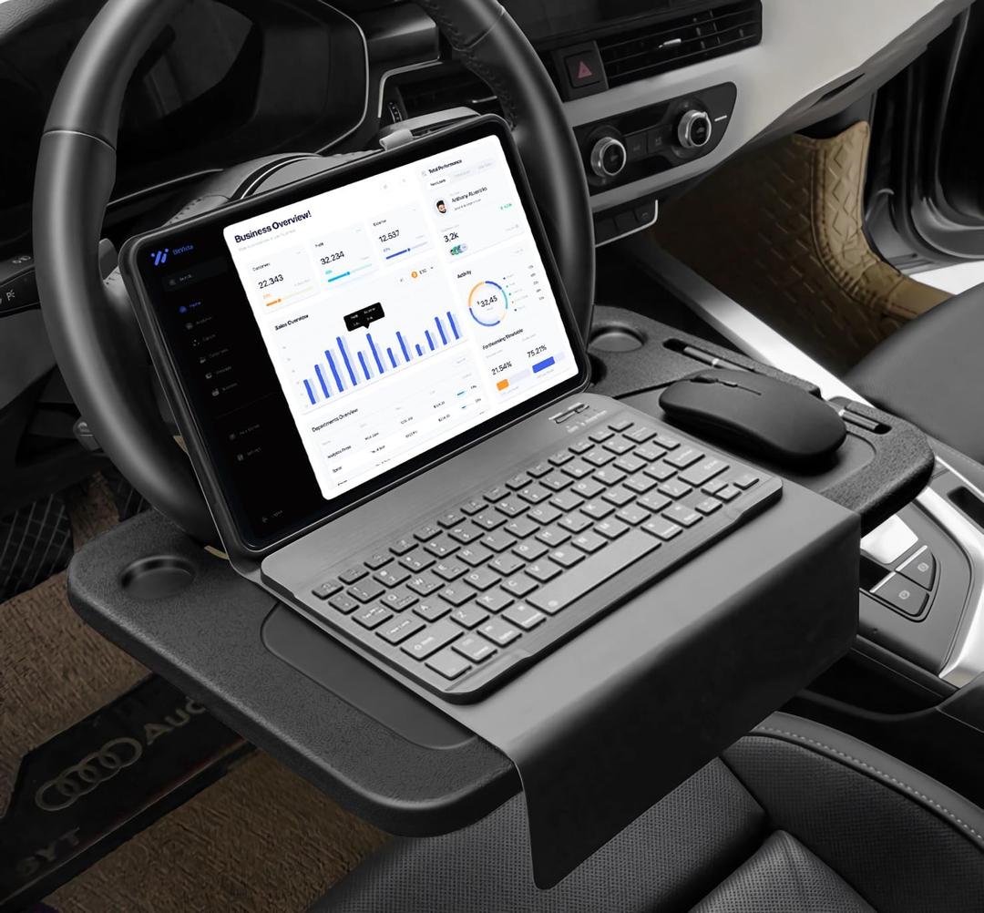 XINDELL Steering Wheel Tray  Food Tray for Eating & Laptop Holder Vehicle Travel Accessories, Front Seat Desk Car Organizer, Compatible with Honda, Jeep, Nissan, Ford, Truck & Van Interiors