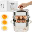 Hard Boiled Egg Steamer 16 Eggs, 304 Stainless Steel, Auto Shut Off | 350W heating, 30-min timer, 2-tier (8 per layer, 16 total), dishwasher-safe, BPA-free, for meal prep, breakfast, camping