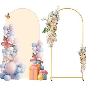 Metal Arch Backdrop Stand and Cover Set, 6FT Beige Reusable Spandex Fitted Backdrop Cover and Gold Wedding Arch Frame for Baby Shower, Birthday, Parties Decoration