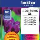 Brother Printer Genuine LC30134PKS 4-Pack High Yield Color Ink Cartridges, Page Yield Up to 400 Pages/Cartridge, Includes Black, Cyan, Magenta and Yellow, LC3013