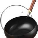 Carbon Steel Wok, Non-Stick Stir-Fry Pan with Glass Lid, Cooking Applications Such as Pan-Frying, Stir-Frying, Steaming, and Outdoor Camping, Compatible with All Stovetop Type (10.2 INCH)