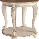 Signature Design by Ashley Realyn Round End Table, Cottage-Style Side Table with Antiqued Two-Tone Finish, Wood & Veneer Construction for Living Room or Bedroom, White/Brown, 26"W x 26"D x 26"H