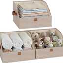 StorageWorks Closet Storage Bins, Trapezoid Organizer Box for Shelves, Fabric Clothes Bin, Foldable Organizing Baskets with Handles, Small, Brown and Beige, 3-Pack