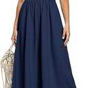 Simplee Women's Summer Boho Maxi Dress Casual V Neck Puff Sleeve Wedding Guest Dress Flowy Linen Beach Dresses, Size XL