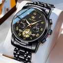 OLEVS Watches for Men with Date Luxury Big Face Waterproof Mens Wristwatch Analog Dress Two Tone Stainless Steel Man Watch Luminous Relojes De Hombre Calendar(Green/Blue/Black Dial