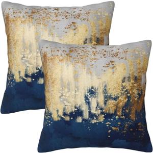 Navy Blue and Gold Throw Pillow Covers 20x20 in Set of 2 Modern Farmhouse Home Decor Pillowcase Cushion Cover for Living Room Cushion Sofa Bed