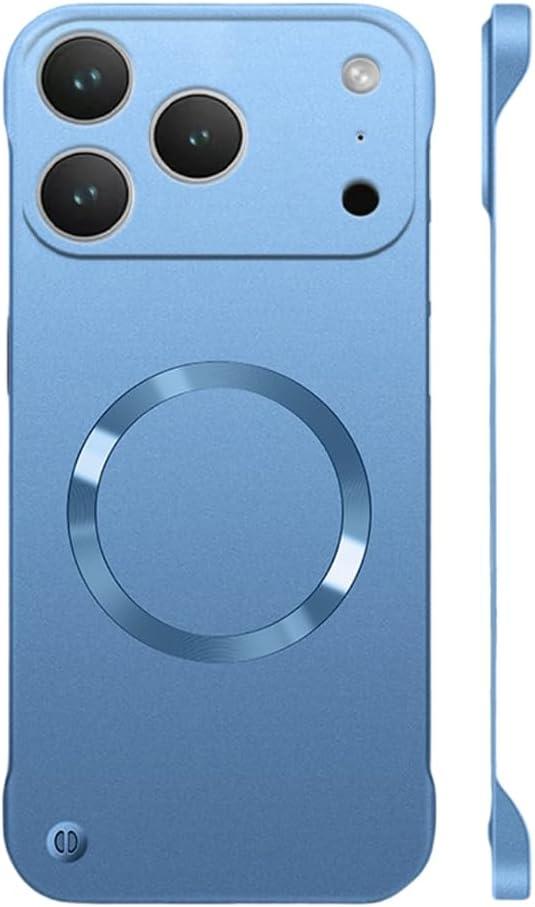 for iPhone Case,Luxury Magnetic Metal Gloss Matte Ultra Thin Frameless,Compatible with Magsafe Slim Hard PC Protection Shockproof Phone Case (iPhone 17 Pro Max,Blue)