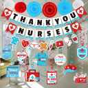 Nurses Week 2026 Decorations Set: Thank You/ Happy Nurse Paper Banner Appreciation Hanging Swirls Blue Red White Pom Pom Paper Fans Gifts Bulk RN Graduation Party Decor Supplies