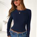 PRETTYGARDEN Women 2026 Fall Clothes Long Sleeve Shirts Ribbed Knit Fitted Basic Tee Going Out Tops Underscrub Casual Outfits (Blue, M)
