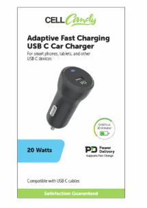 Cell Candy Adaptive Fast Charging USB C Car Charger 20W