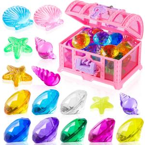 28 Pcs Colorful Diving Gem Pool Toys Set with Treasure Pirate Box Swimming Gem Pirate Diving Toys Underwater Toy for Pool Use Treasures Sets (Multicolor 30-40mm)