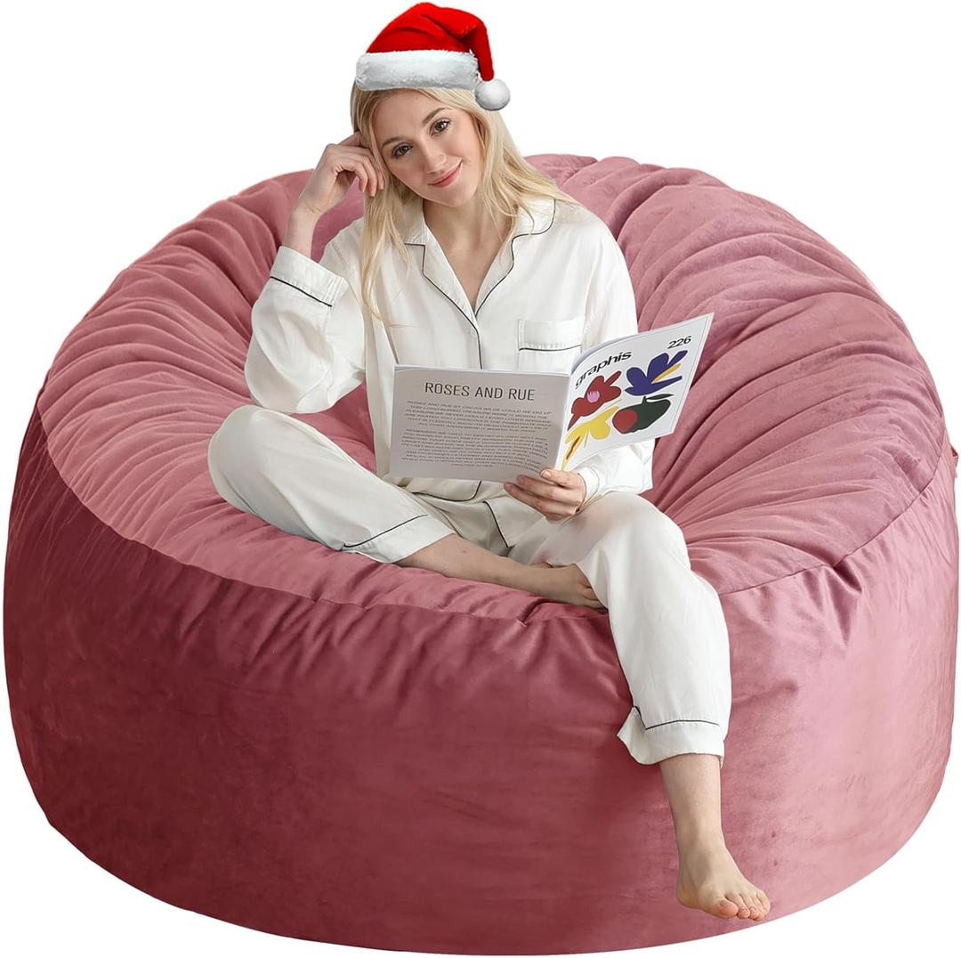 3 Ft Bean Bag Chair, Memory Foam Bean Bag Chairs for Adults with Filling, Round Bean Bag Sofa with Filler Included, Beanbags with Soft Dutch Velvet Fabric,3 Foot,Pink