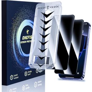 2 x OneFish for iPhone 15 Pro 6.1 inch Tempered Glass Screen Protector Full Edge Coverage? Privacy Auto Dust-Elimination Easy Installation Screen Protector [2 Pack]