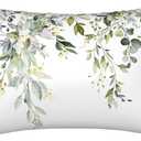 1 Pack Satin Pillowcase for Hair and Skin Watercolor Green Floral Leaves Imitation Silk Pillowcase with Hidden Zipper Soft Smooth Cooling Pillow Cover Queen Size for Bedroom Sofa 20x30