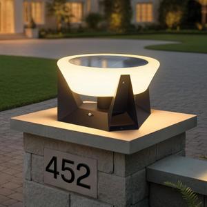 MVBT Solar Post Lights Outdoor, 15" Solar Column Lights Outdoor Large, IP54 Waterproof Modern Pillar Light, 3000K LED Bulb Dusk to Dawn Column Lamp, Round Post Lighting for Patio Deck Yard Garden, 15"W8.5"H