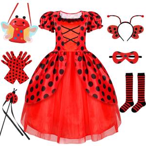 Ladybug Costume Lady Bug Costumes for Girls Halloween Costumes for Kids Toddler Costume Ladybug Dress Ladybird Dress Up (9-10 Years)