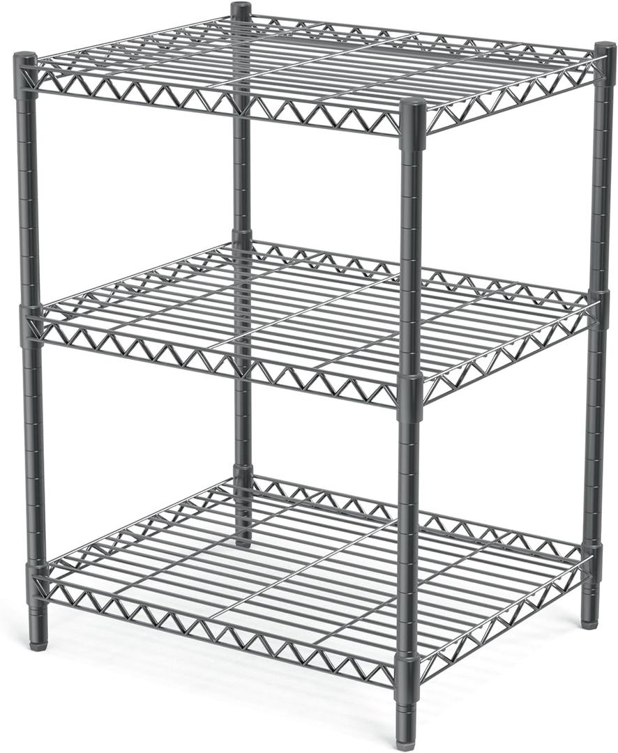 3 Tier Grey Storage Racks and Shelving - Heavy Steel Material Pantry Shelves - Adjustable Storage Shelf Metal Storage Rack Wire, Suitable for Warehouses, Closets, Kitchens