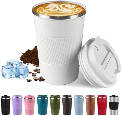 SPLMIFA Vacuum-Insulated Stainless Steel Travel Coffee Mug, Leak-Proof Reusable Coffee Cup with Lid - Keep Hot & Cold Drinks for Hours, Durable Thermos Tumbler for Men & Women (3rd-White, 12 OZ)