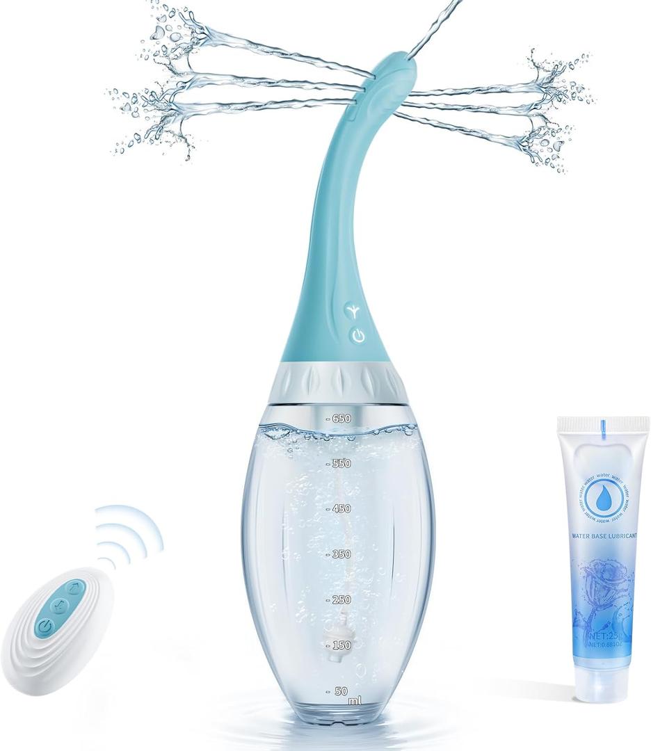 Anal Douche Swing Cleaning Enema Bulb, Anti Backflow Enemas for Men Women Colon Cleanse with Adjustable Nozzles, Remote Control Reusable Cleaner 7 Swing Modes and 7 Spray Holes, 21.98 oz with Lube