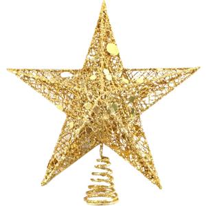 9Inch Christmas Tree Star Topper, Glittered Gold 3D Star Tree Topper, Metal Hollow Designed for Indoor Office Christmas New Year Holiday Trees Decoration