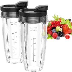 Pack of 2 Blender Cups Replacement for Ninja, 24oz Blender Cups with To-Go Lids Compatible with Nutri Ninja Auto IQ BN401 BN751 BN801 Bl450 BL456 BL480 BL482 BL642 BL682 Foodi SS151 SS351 SS401
