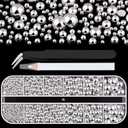 Belleboost Silver Nail Charms and Gems, Half Round Flatback Pearl Nail Charms, Nail Pearls Rhinestones Kit Silver Beads for Nails with Pencil and Tweezer for DIY Nail Art, Face Makeup and Crafting