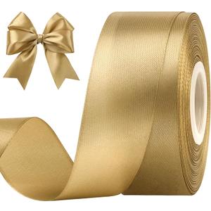 1-1/2 Inches 50 Yards Champagne Gold Satin Ribbon, Solid Fabric Ribbon Roll for Flower Bouquets, Gift Wrapping, Wedding, Handmade Crafts