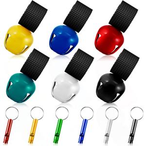 Poen 6 Pcs Bear Bell with 6 Pcs Whistle for Hiking Loud Bear Bell with Magnetic Silencer Hiking Gear for Dog Horse Survival Biking Camping Hunting Outdoors Sports