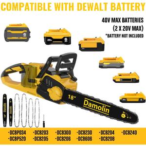 40V(20V*2) 16"+18" 2-IN-1 Brushless Chainsaw Cordless, Electric Powered Chainsaw Compatible with Dewalt Battery with Auto Oiler & Safety Lock Brake, for Tree Trimming Branch Wood Cutting(ONLY TOOL)